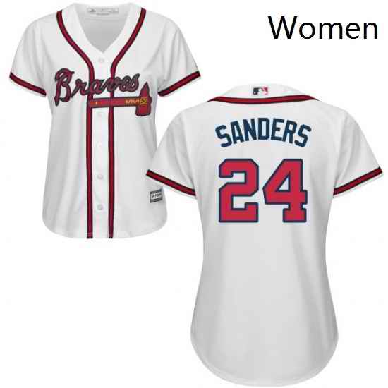 Womens Majestic Atlanta Braves 24 Deion Sanders Replica White Home Cool Base MLB Jersey
